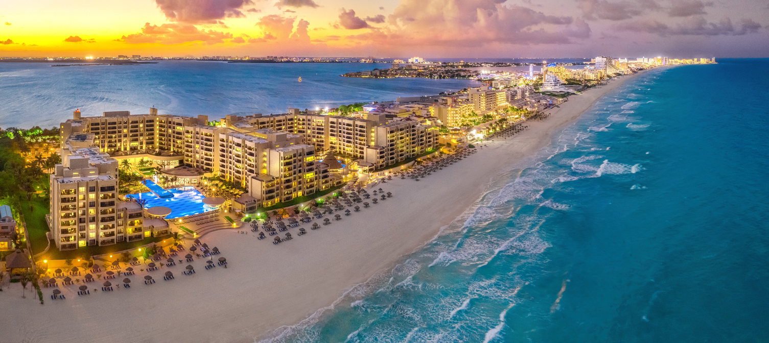 Cancun resort during a sunset